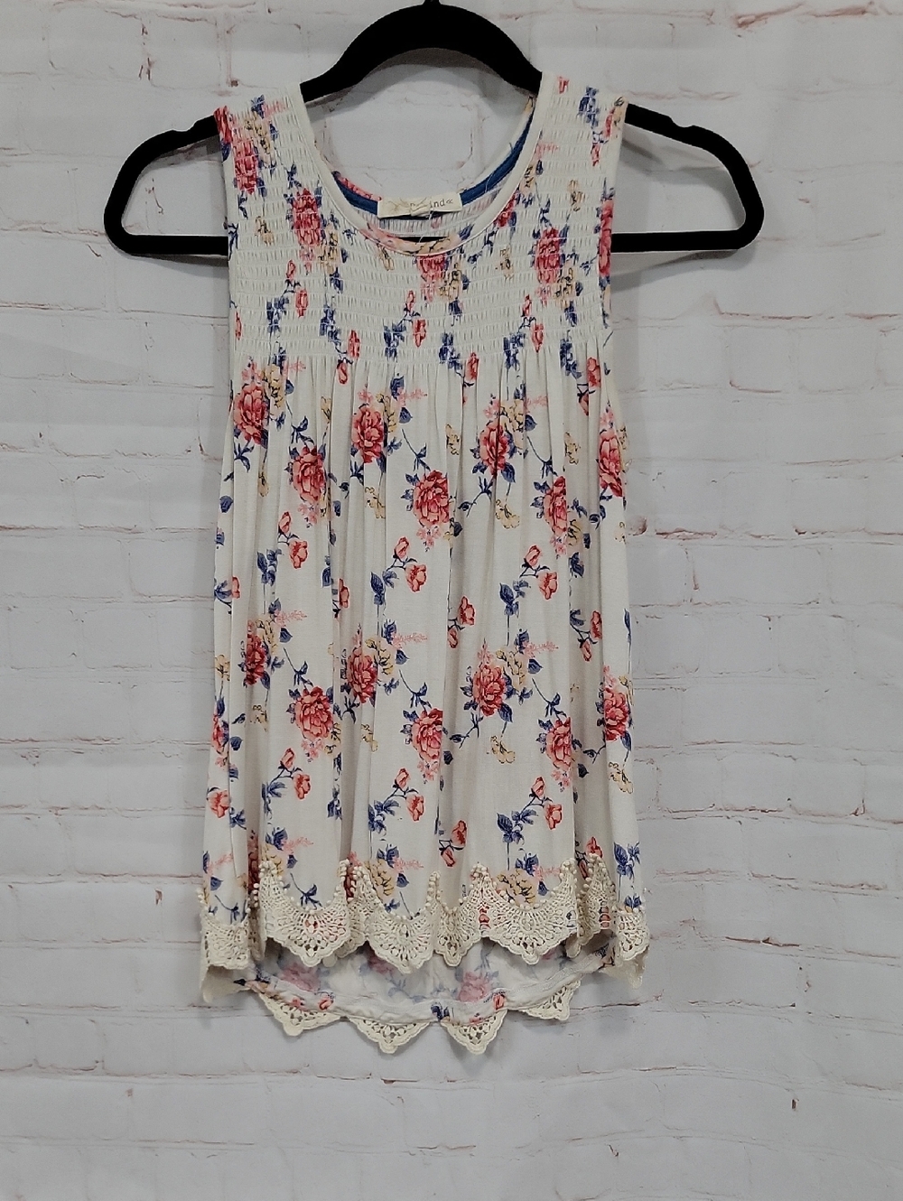 Rewind White Tank Top with Pink & Blue Floral Print